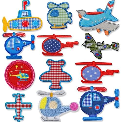 New Arrival Cartoon Patches Embroidered Cartoon Airplane Train Car Truck Boats Sewing Appliques DIY Children Clothes Stickers