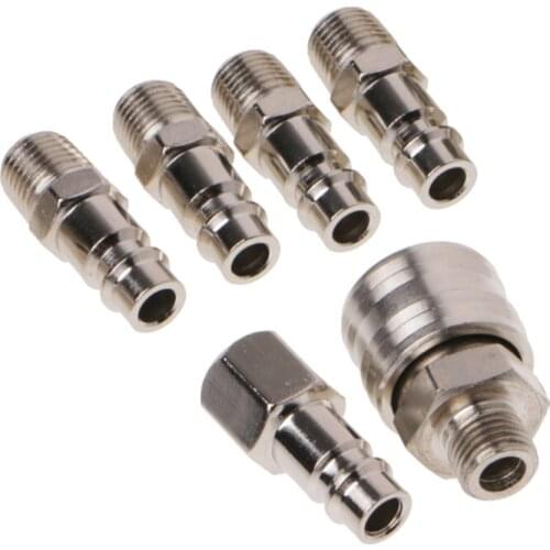 P15D 6 Pcs EURO Air Line Hose Compressor Fitting Connector Quick Release Set 1/4" BSP