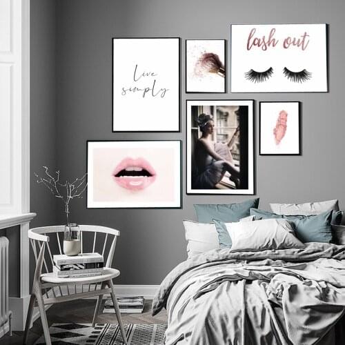 Fashion Makeup Prints Girl Lips Brush Lashes Posters Ballerina Window Wall Decorative Pictures for Living Room Painting Decor
