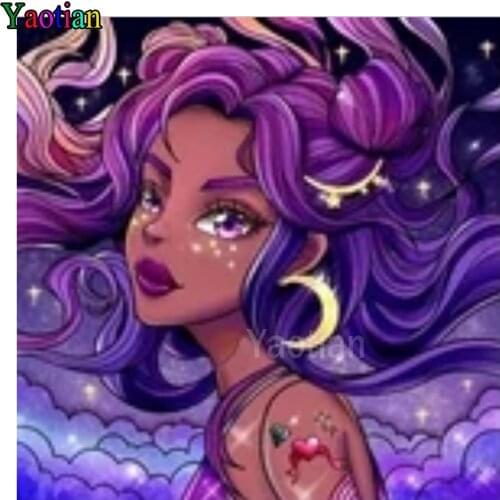 Full Square/round drill Diamond Painting Cartoon african girl Diamond Embroidery Mosaic Crafts and Sewing Needles Art Hanging
