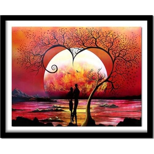 Full 5D Diy Daimond Painting Cross-stitch Sunset Couple 3D Diamond Full Round Rhinestones Paintings Embroidery Decor