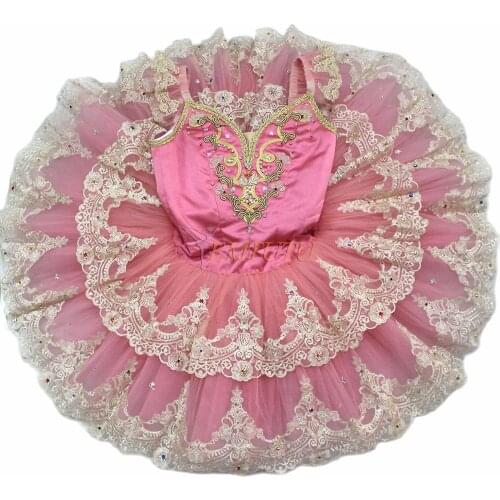 Adult profesional tutu pink Gold lace sleeve professional ballet tutus Sleeping beauty ballet stage costume Custom ballet dress