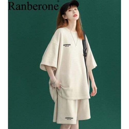 Ranberone Fashion Oversized Sport Suit Casual Running Outfits Shorts Set Women Spring Summer 2021 Fashion Two Piece Set
