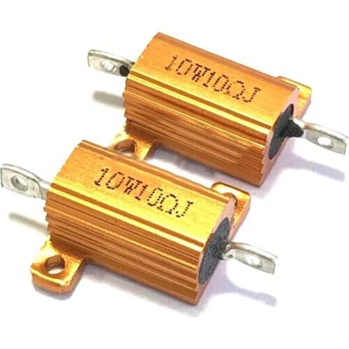 2PCS RX24 10W 10R 10RJ Wire Wound Resistor Metal Shell Aluminium Golden Resistor 10Watt 10 ohm Heatsink Resistance