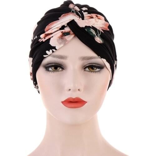 Folding Cross Knotted Hair Ribbon Scarf Women Muslim Cotton Turban Elastic Head Wrap Headwear Bandanas Lady Hair Hats Beanie