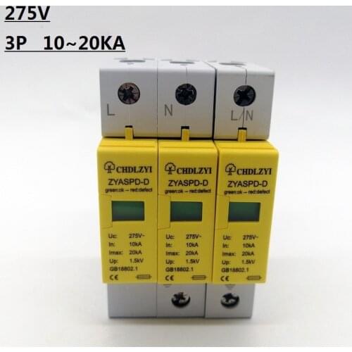 SPD DC 275V 3 P 10 ~ 20KA Surge Schutz Gerät Ableiter Niedrigen Spannung Haus 3 pole Surge Protector 1 P + N blitzschutz