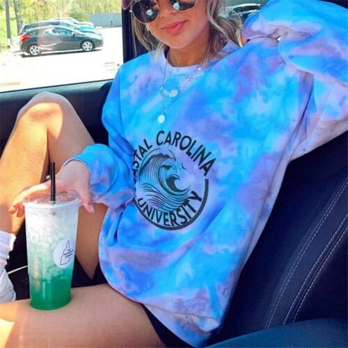 Fashion Women Men Sweatshirts Oversize O Neck Letter Print Tie Dye Gradient Sweatshirts Vintage Loose Long Sleeve Pullovers Tops