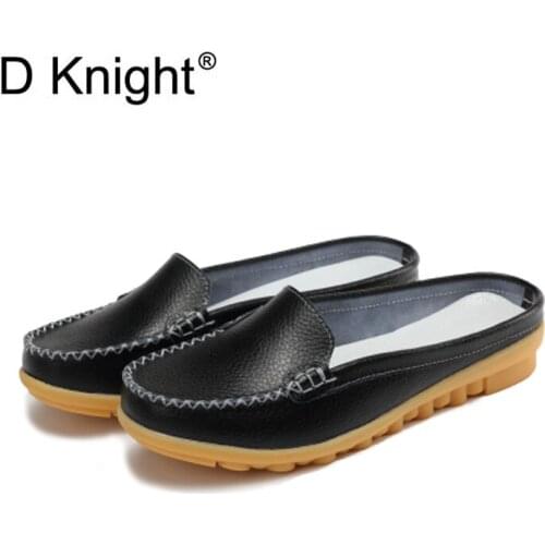Hot Selling Women Split Leather Slip-on Close Toe Casual Slippers Size 35-41 Ladies Leisure Flat Slides Female Moccasins Slipper