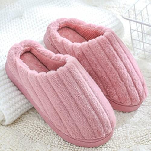Winter Indoor Couple Slipper Plus Size Striped Plush Warm Male Slippers Home Women Non Slip Fashion Shoes