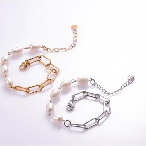 1Pc Natural Pearl Chain Bracelet For Women Jewelry Luxury Stainless Steel Handmade Chain Bracelet