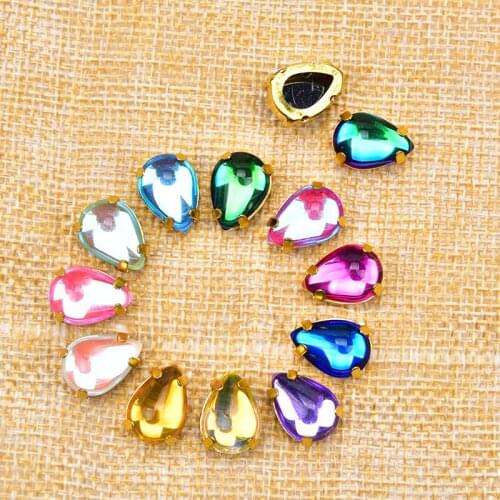 20PCS 10*14mm Rhinestones Teardrop Shape With Claw K9 Crystal Stone Sew On For Clothes wedding dress cellphone decoration