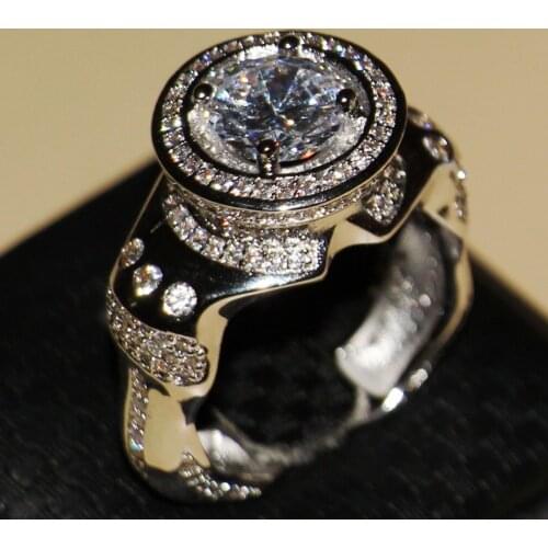 2016 New Men Fashion Jewelry 8.5mm Main White AAA CZ Pave 925 Sterling silver Simulated stones Wedding Band Ring Gift Size 8-13