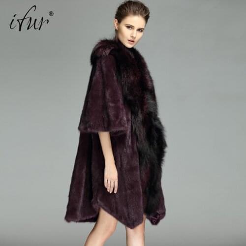 2021 Brand luxury women natural mink fur jacket long style Big fox collar elegant lady high quality winter fur coat TU144-050