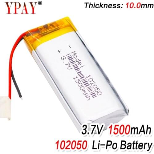 3.7V 1500mAh 102050 Lithium Polymer Li-Po li ion Rechargeable Battery For MP3 MP4 MP5 GPS DVD tablet Bluetooth camera Lipo cell