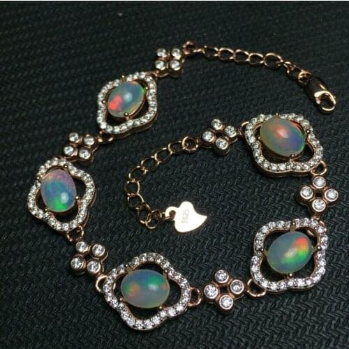 Opal Bracelet Natural gem stone Bracelet 925 silver bracelet luxurious classic round women Office Jewelery