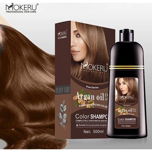 Mokeru 500ml Fast Dye Natural Hair Color Shampoo Permanent Dark Brown Hair Dye Shampoo for Women Men Gray Hair Dye Shampoo