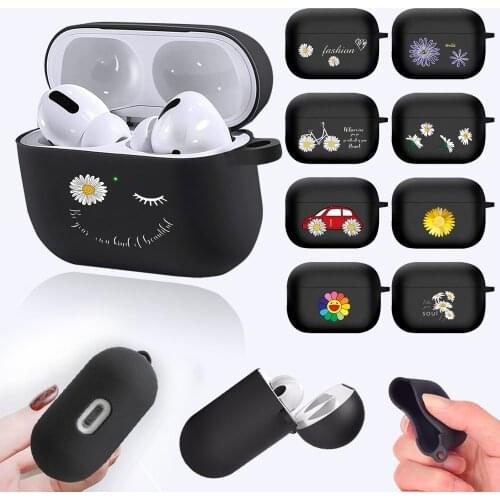 Earphone Case for Apple AirPods Pro A2084 A2083 Black Soft Silicone Bluetooth Wireless Headphone Cover Daisy series pattern