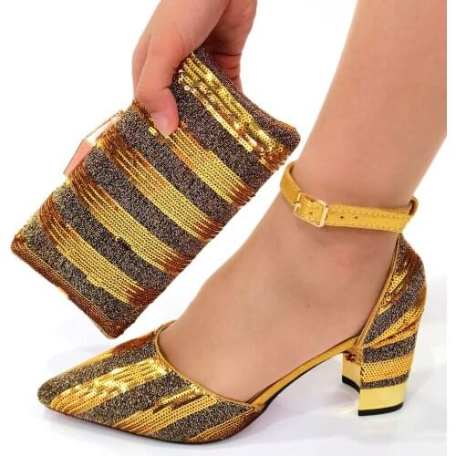 Doershow Italian Shoes With Matching Bags Set Italy African Womens Party Shoes and Bag Sets gold Color Women shoes! SOU1-3