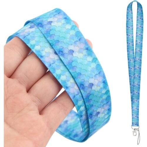 DZ1541 Fashion Mermaid Fish scales Woman lanyard card ID Badge Holder Keychain Pass Gym Mobile Kids Key Holder Key Rings Gifts