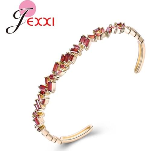 Hot Selling Special Gifts For Wedding Engagement High Quality Clear CZ Crystals Inlaid Gold Cuff Bangles Women Jewelry