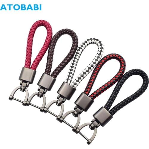 Leather Car Key Rings Alloy Horseshoe Buckle Key Chains Rope Handmade Woven Auto Keys Holders Business Gift For VW Volvo Renault