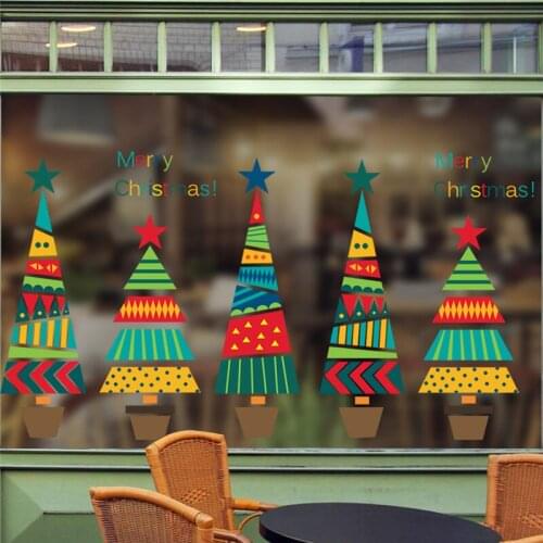 Colorful Christmas Tree Pots Wall Stickers For Store Home Baseboard Decor Diy Xmas Festival Season Window Decal Pvc Posters
