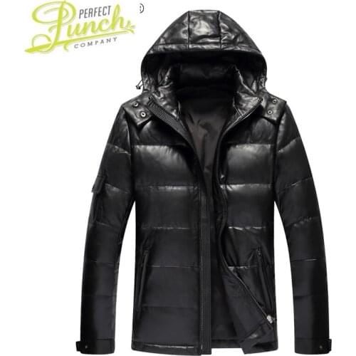 Clothing Men Mens Winter Down Jacket Real Sheepskin Leather Jackets Hooded Thick Coat Mens Clothing Jaqueta LXR387