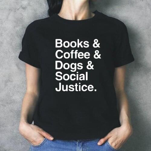 Summer Short Sleeve Tee Shirt Femme Casual Plus Size Books Coffee Dogs Social Justice Letter T Shirt Women Tops Camiseta Mujer