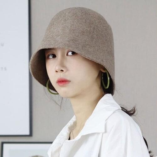 MAXSITI U Autumn and winter woolen Vintage bucket hat, female solid campaniform hat fishermans hat