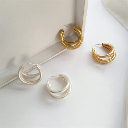 Metal geometry matte gold earrings female Vintage aesthetic C glyph metal big stud earrings for women Nightclub jewelry