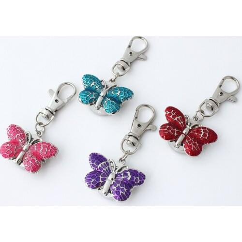 Mini Metal Clip Watch Fashion Cute Lovely Crystal Butterfly Quartz Watch Key Ring Chain Watches GL36K with Gift Bag