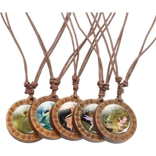 Fashion Frog Fairy Tale Wooden Pendant Necklace for Women Girls Elf Art Photo Necklace Charm Jewelry Wholesale