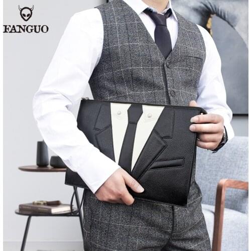 Handmade Genuine Leather Mens Business Bag Clutch Envelope Hand Bag Travel Portable Briefcase