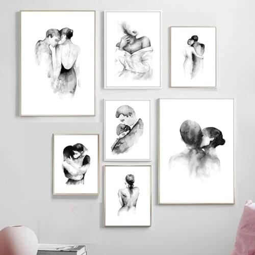 Nordic Pictures for Wall Art Canvas Painting Affiche Murale Posters and Prints Living Room Black and White Couple Love Cuadros