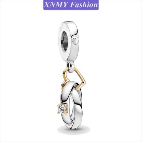 XNMY New Original Silver Color Beads Two-tone Wedding Rings Dangle Charm fit European Pandora Bracelets Party Gifts Women Jewelr