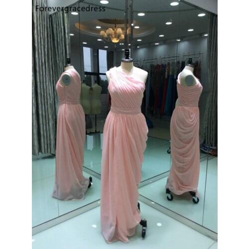 New Arrival Pink Colour One Shoulder Bridesmaid Dress Modest Long Chiffon Guest Maid of Honor Gown