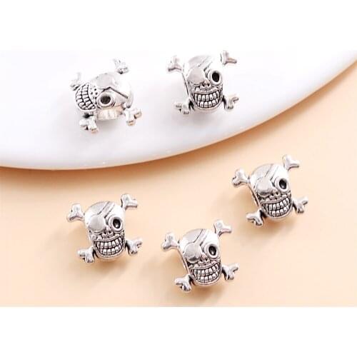 Vintage Silver skull Beads fit Pandora Charms DIY European Bracelets for Metal Jewelry Making 37pcs/lot