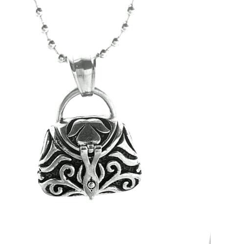 Stainless Steel Handbag Open Necklace Pendant Pet Asher HairCommemorative Jewelry