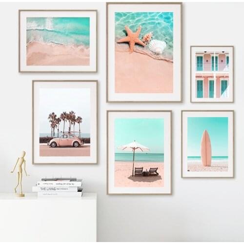 Beach Shell Surfboard Palm Car Bike House Nordic Posters And Prints Wall Art Canvas Painting Wall Pictures For Living Room Decor