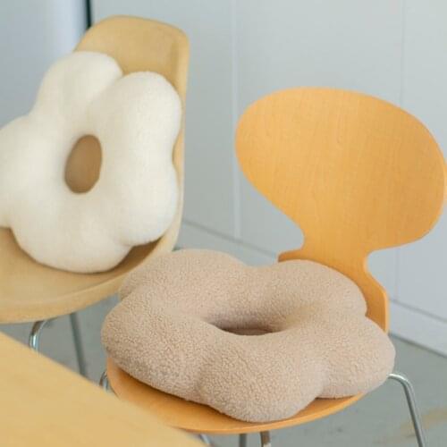 Korean Style Cushion Pillow Soft Berber Fleece Back Rest Support Cute Flower Office Decor Travel Accessories Home Decoration
