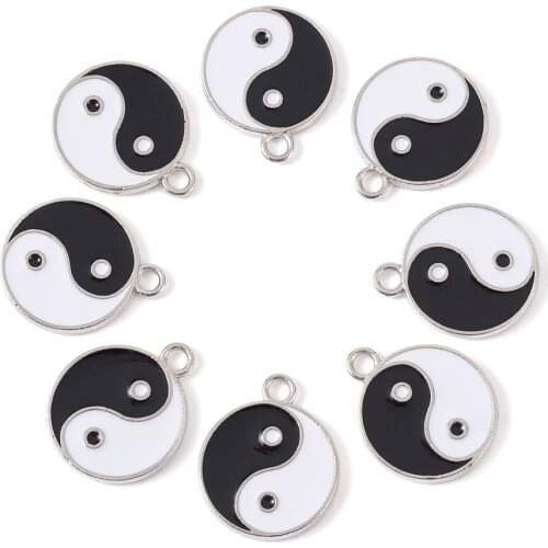 20pcs Alloy Enamel Charms Trigram Double Face Chinese Tai Chi Eight Diagrams Black White Handmade Pendants DIY Bracelet Making