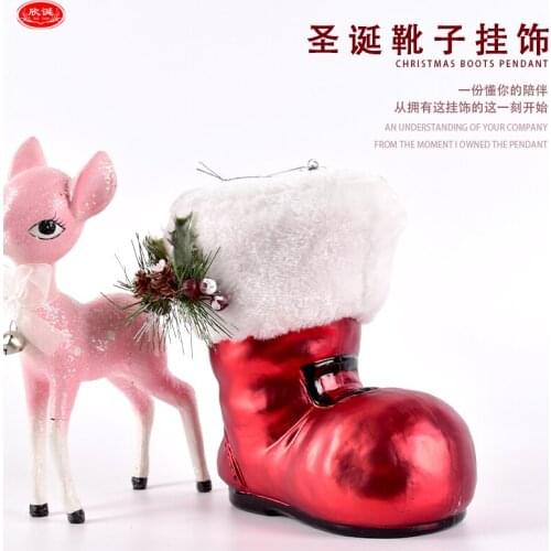 Festive decorations red boots hanging pendant ornaments Christmas tree window dress up pendant photography pendulum props