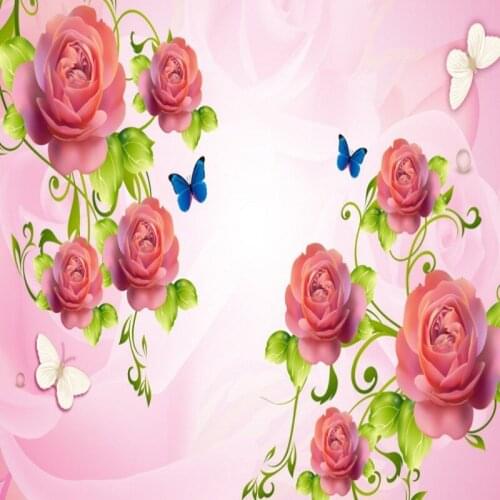 Dropship Colomac Flower Wallpaper Romantic Pink Rose Living Room Wallpaper for Bedroom Walls Wall Mural Carta Da Parati 3d