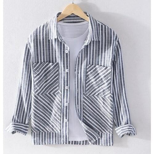 2020 New style long-sleeved stripe casual shirt men linen and cotton brand shirts for men trendy breathable shirt mens chemise