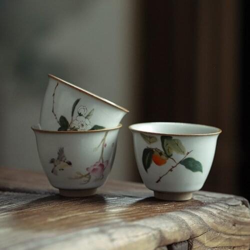 Ruya Tea Cup Antique Moon White Ru Porcelain Opening Can Be Raised Large Tea Cup New Chinese Ceramic Single Cup Master Cup