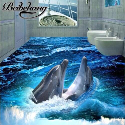 Beibehang Custom 3D floor Wallpaper Stereoscopic Dolphin Ocean Bathroom wall Floor PVC Wallpaper Self-adhesive Floor painting