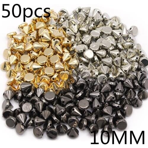 50Pcs Cone Spikes Studs 10MM CCB Rivets Silver Gold Black Plastic Spikes And Studs For Leather Crafts DIY Punk Clothes Shoes