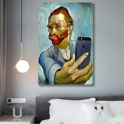 Funny Art Van Gogh Selfie By Phone Canvas Paintings Wall Art Picture Posters and Prints Abstract Portrait of Van Gogh Pictures