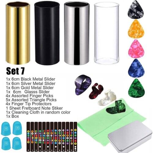 Glass Metal Slider Assorted Picks Finger Cover Electric Guitar Accessories Set (Set 7)