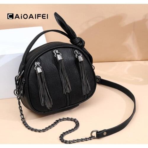 CAIOAIFEI fashion mini messenger bags for women high quality leather handbags metal tassel chain female shoulder crossbody bags